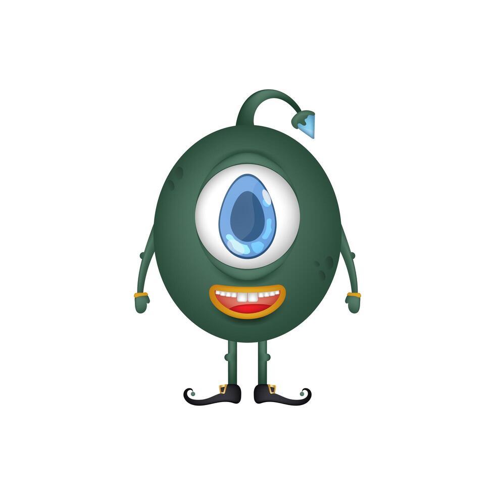 One-eyed round green monster. Snorkeling monster in cartoon style. Isolated. Vector. vector