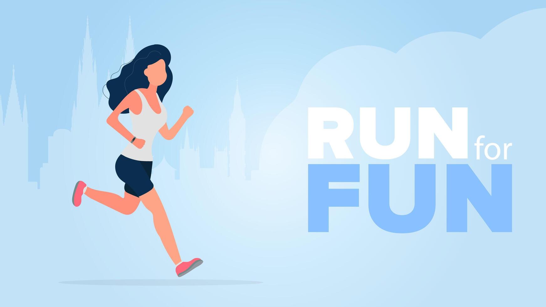 Run for fun banner. The girl is running. A woman in shorts and a T-shirt is jogging. Vector. vector