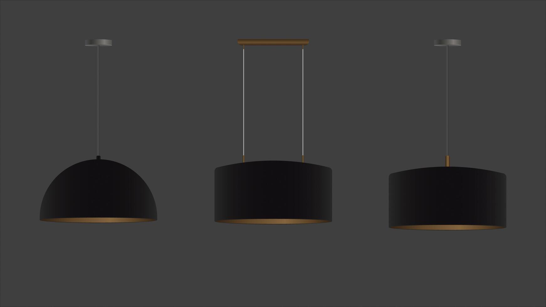 Vector set of realistic black chandeliers. Ceiling lamp. Loft style. Element for interior design.