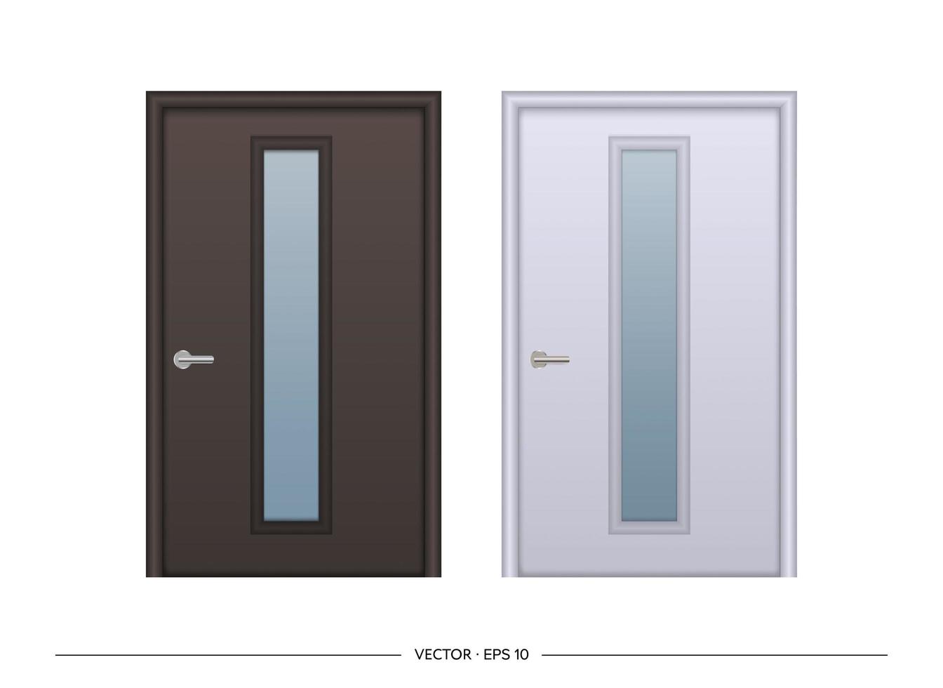 Set of vector realistic doors isolated on white background. Entrance door with glass insert.