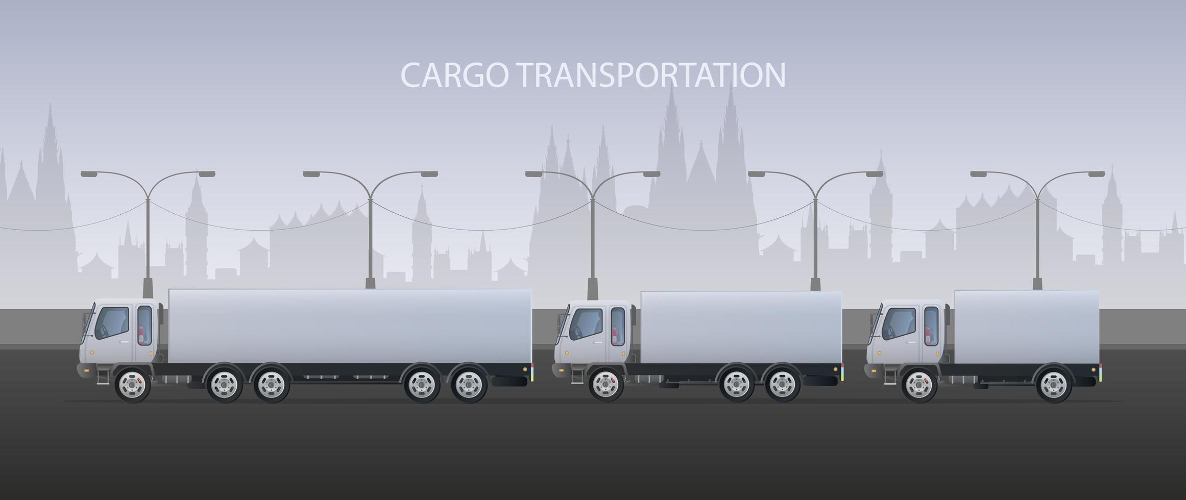 Freight banner. Big white truck. The concept of transportation, delivery and logistics of goods. Vector. vector