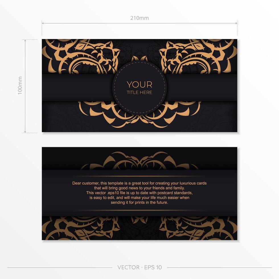 Black and gold business card template with ornate design vector