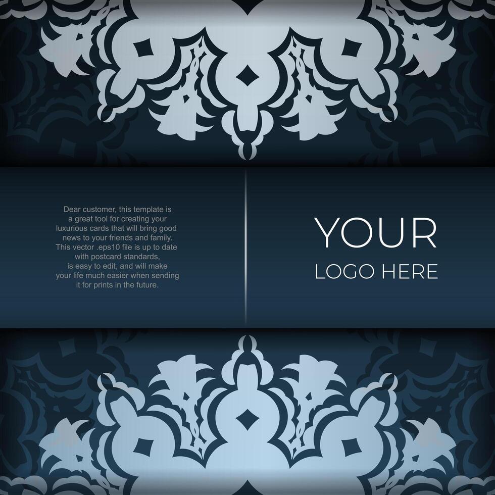 Dark blue invitation card template with white abstract ornament. Elegant and classic elements are great for decoration. vector