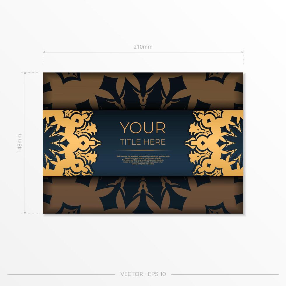 Dark blue postcard template with abstract ornament. Elegant and classic elements ready for print and typography. illustration. vector