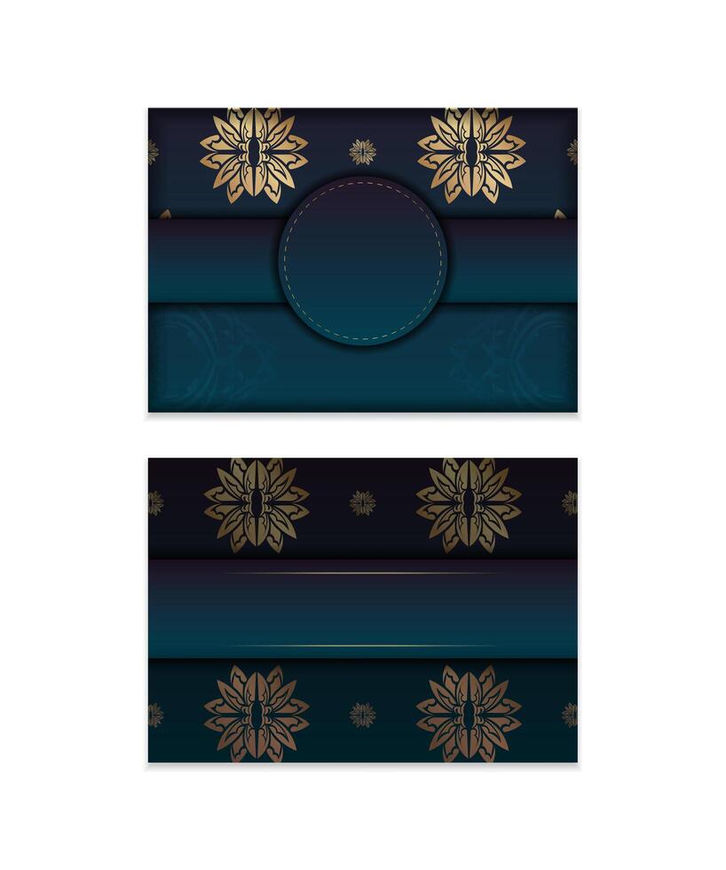 Brochure template with gradient blue color with mandala gold pattern for your design. vector