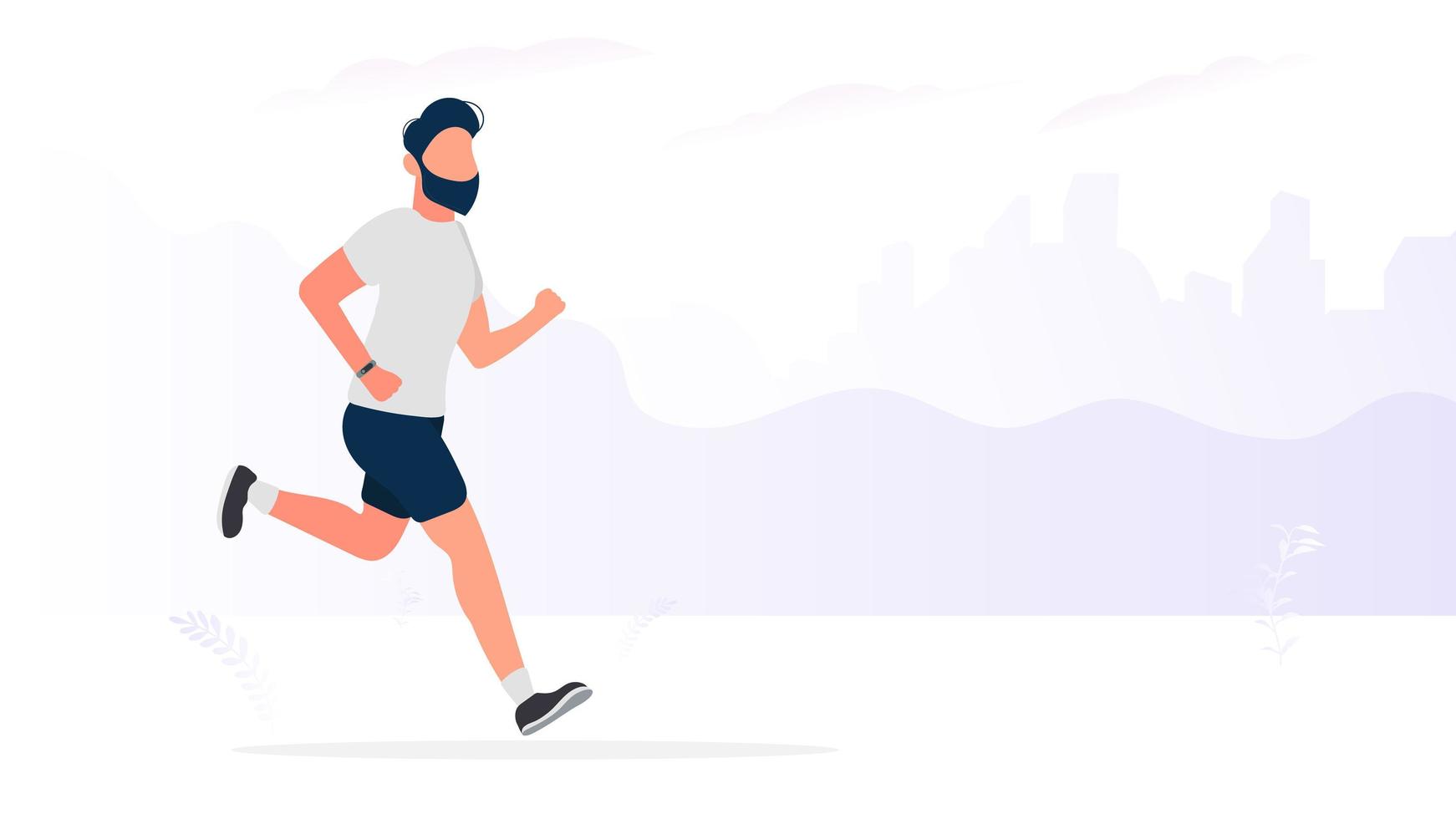 Sports banner with place for text. A guy in shorts and a shirt is running. Isolated. Vector. vector