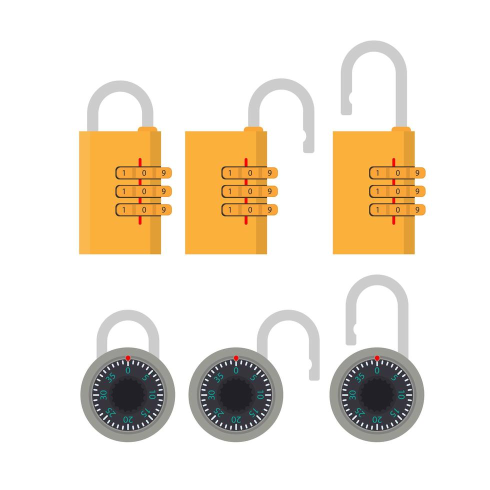 Padlock with code. Padlock for doors, safes and suitcases. Flat style. Vector. vector