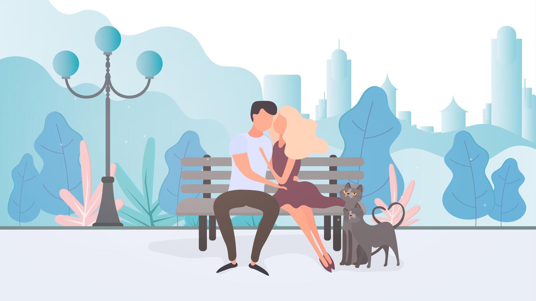 pareja amorosa abrazándose en el parque. amoroso novio y novia en un parque de la ciudad. ilustración vectorial vector