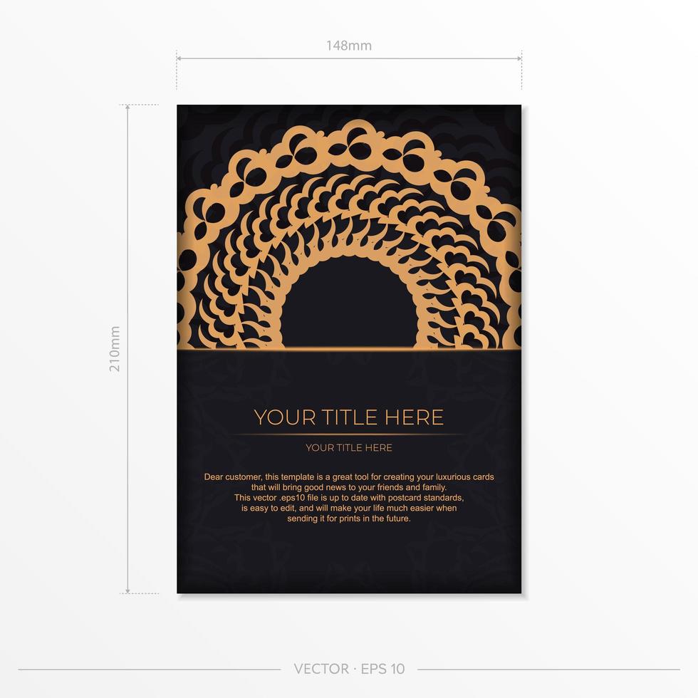 Dark black gold invitation card template with white abstract ornament. Elegant and classic vector elements ready for print and typography. Vector illustration.