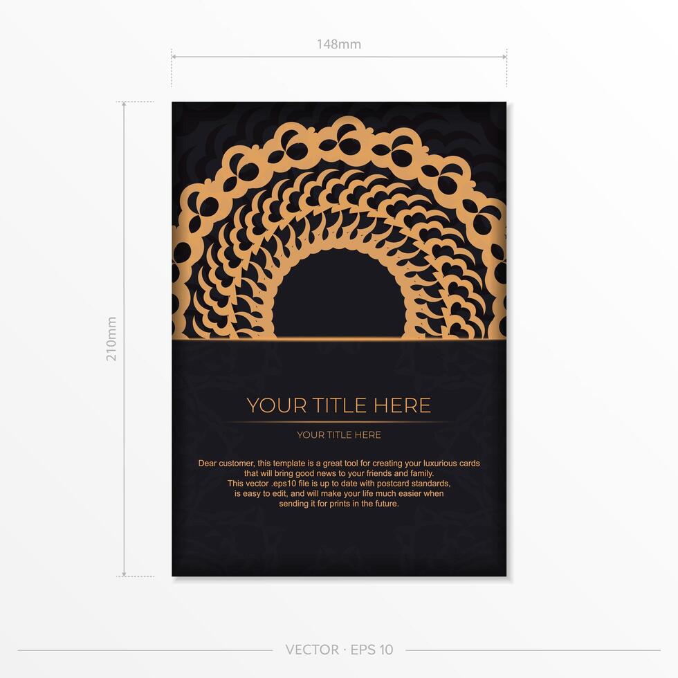 Dark black gold invitation card template with white abstract ornament. Elegant and classic elements ready for print and typography. illustration. vector