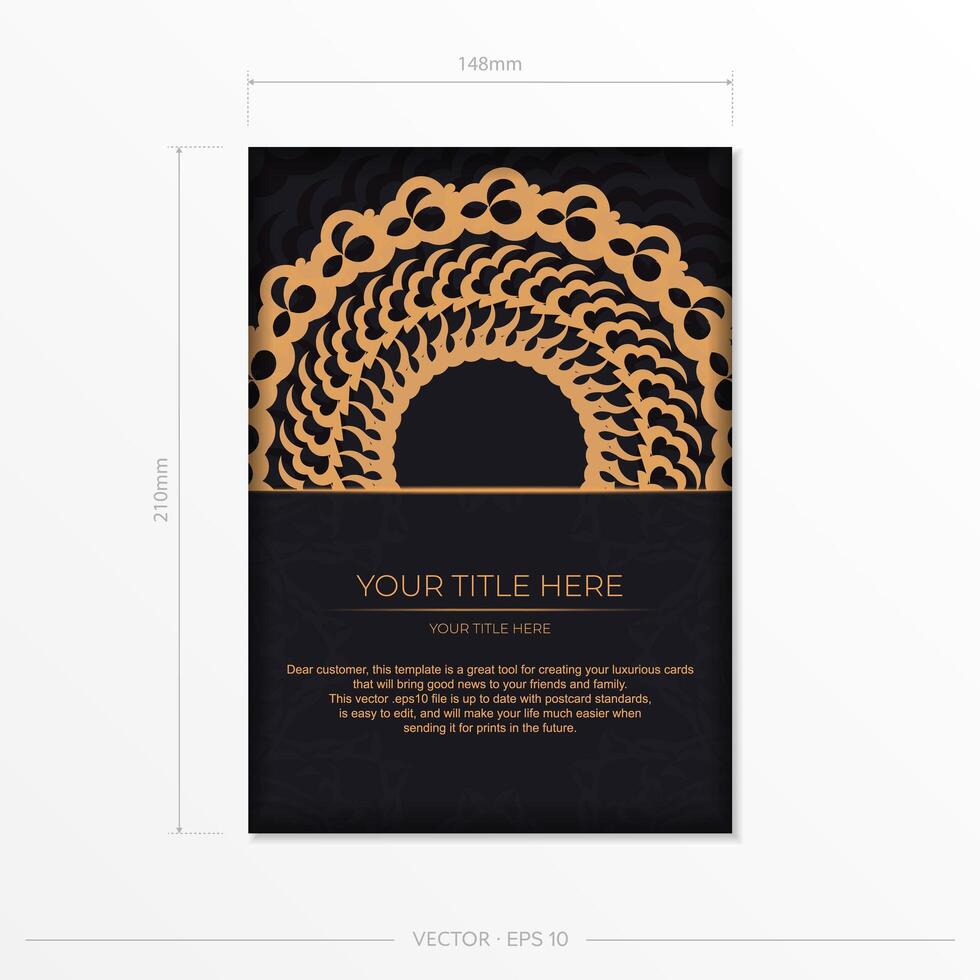 Dark black gold invitation card template with white abstract ornament. Elegant and classic vector elements ready for print and typography. Vector illustration.