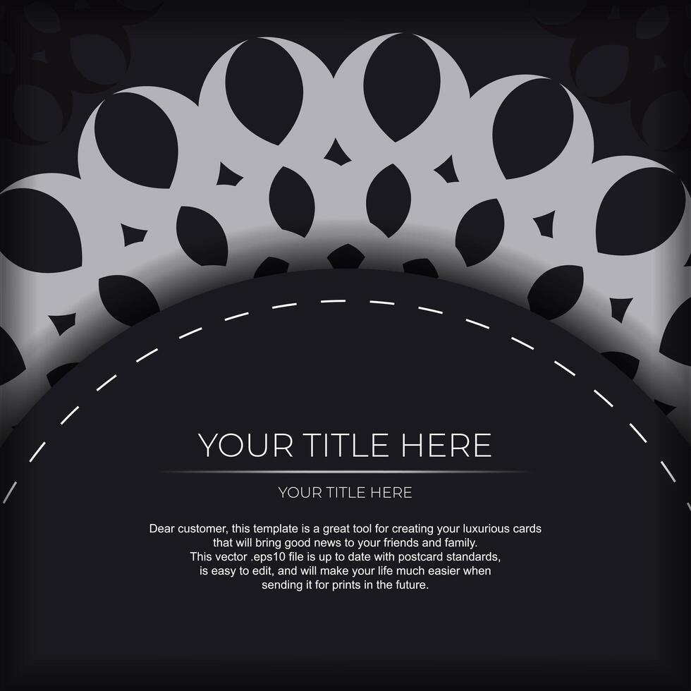 Dark invitation card design with abstract silvery ornament. Elegant and classic vector elements ready for print and typography.