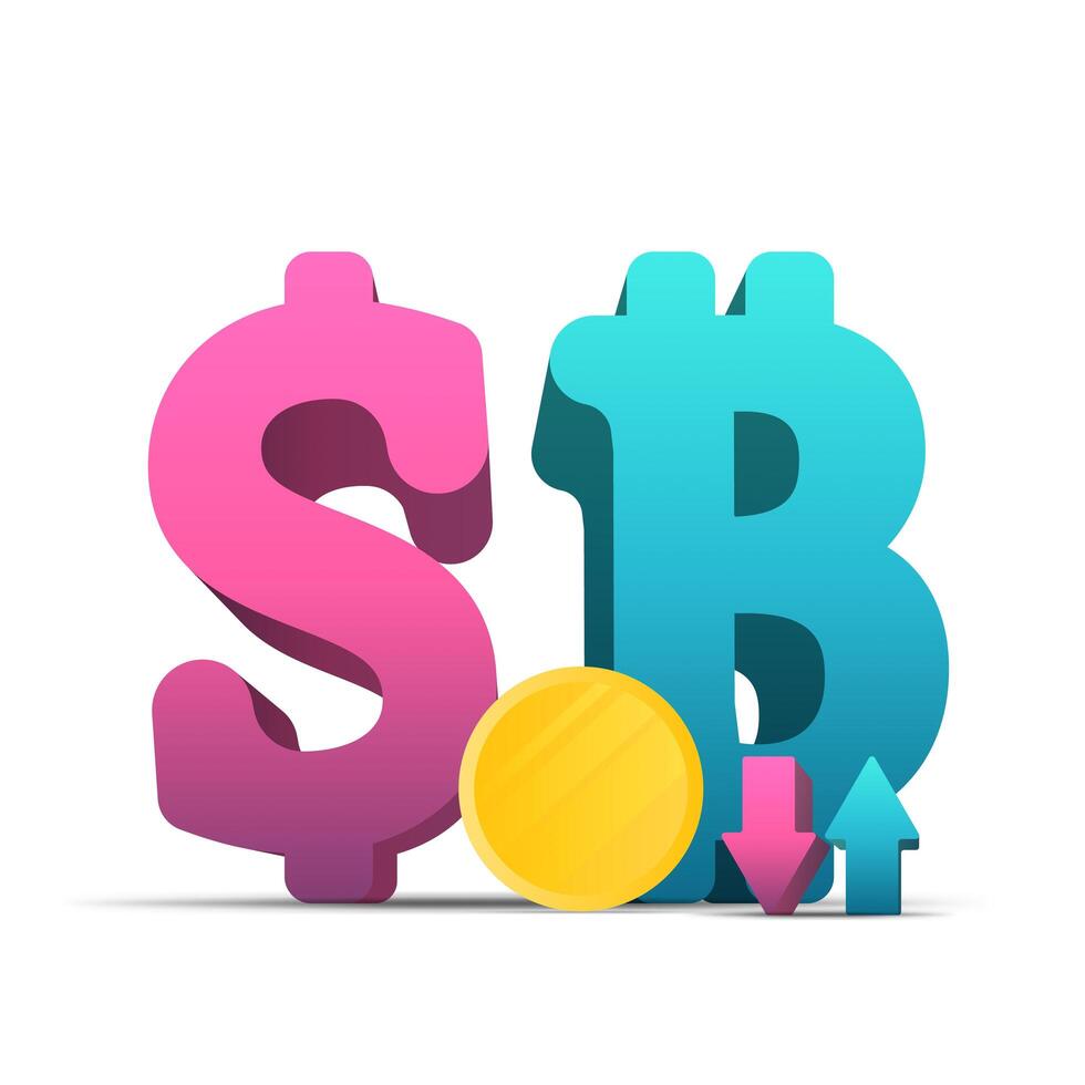 Dollar and bitcoin icon. 3d monetary currencies. Suitable for finance, trade and cryptocurrency. Vector. vector