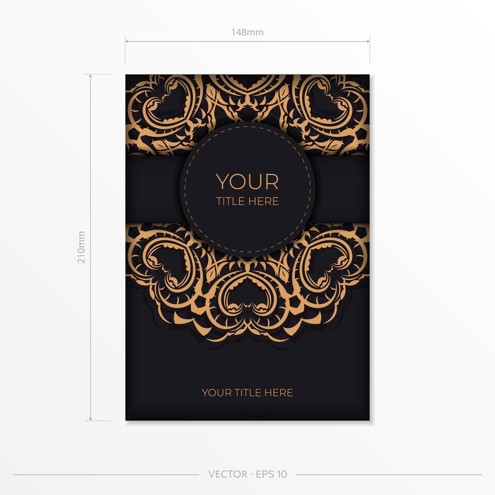 Black luxury invitation card design with gold vintage ornament. Can be used as background and wallpaper. vector