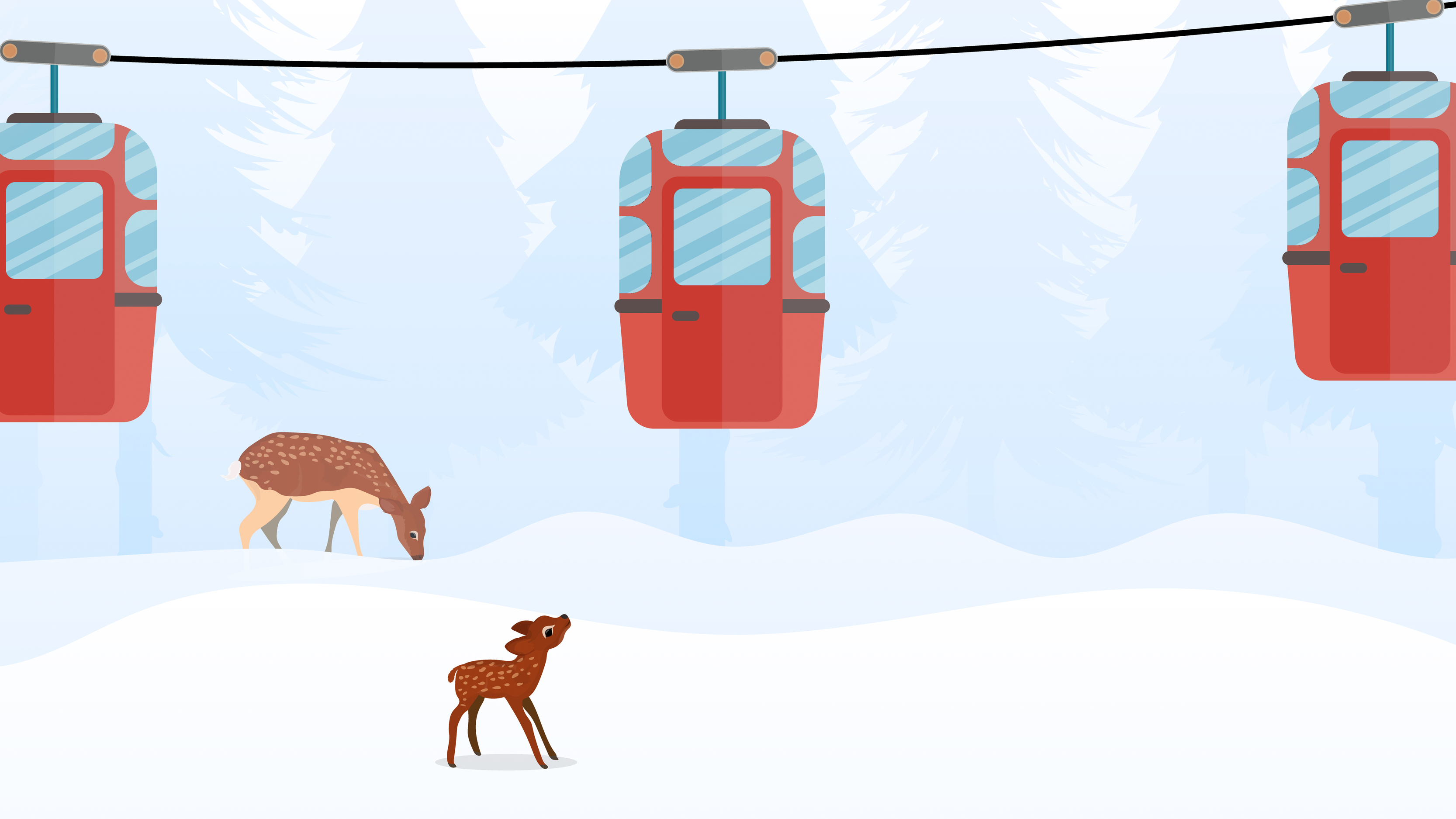 Cable car with trailers in the winter forest. Funicular carriage. The  forest is with deer and snow. Cartoon style. Vector illustration. 5117658  Vector Art at Vecteezy