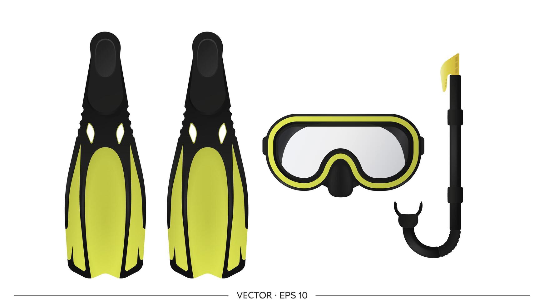 Collection for scuba diving or snorkeling. Scuba mask, snorkel, fins. Abstract concept, set of icons. Vector illustration on white background.