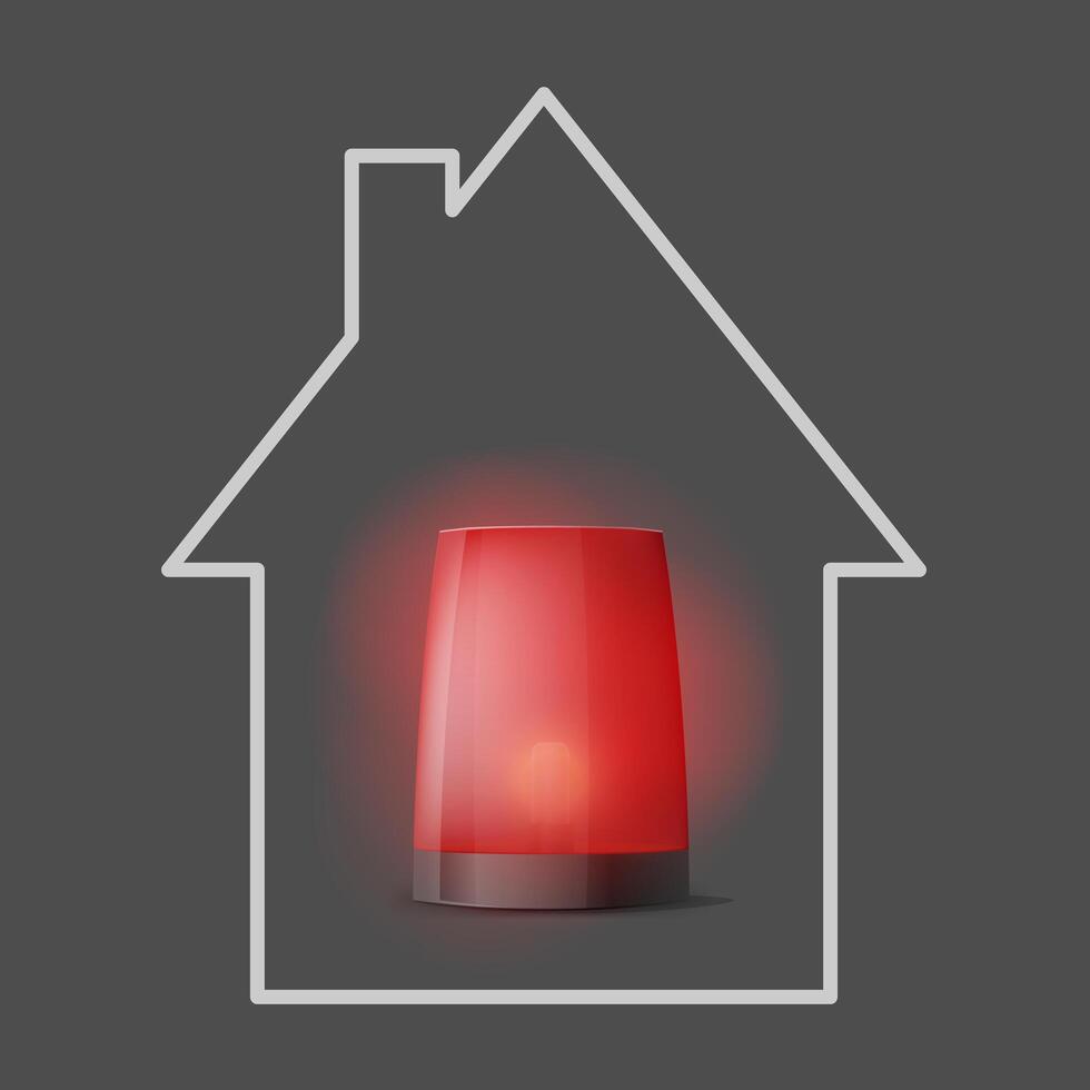 3d realistic red turn on policeman flasher. Siren close up. Home guard icon. Foreground vector