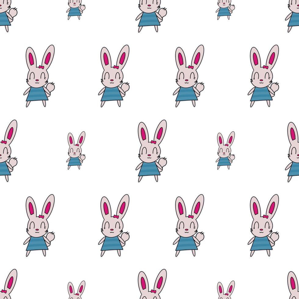 Seamless pattern. Funny hare. Rabbit with a pink bow. Suitable for backgrounds, postcards, and wrapping paper. . vector