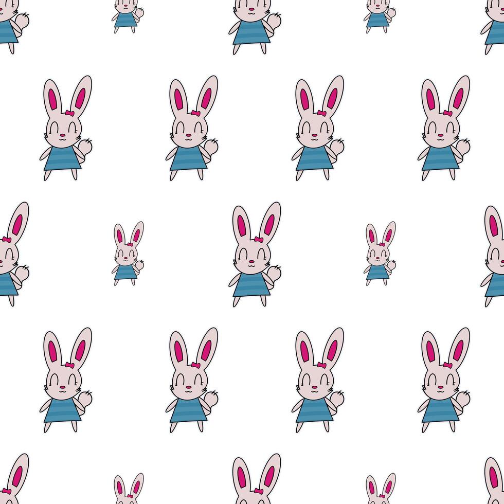 Seamless pattern. Funny hare. Rabbit with a pink bow. Suitable for backgrounds, postcards, and wrapping paper. Vector. vector