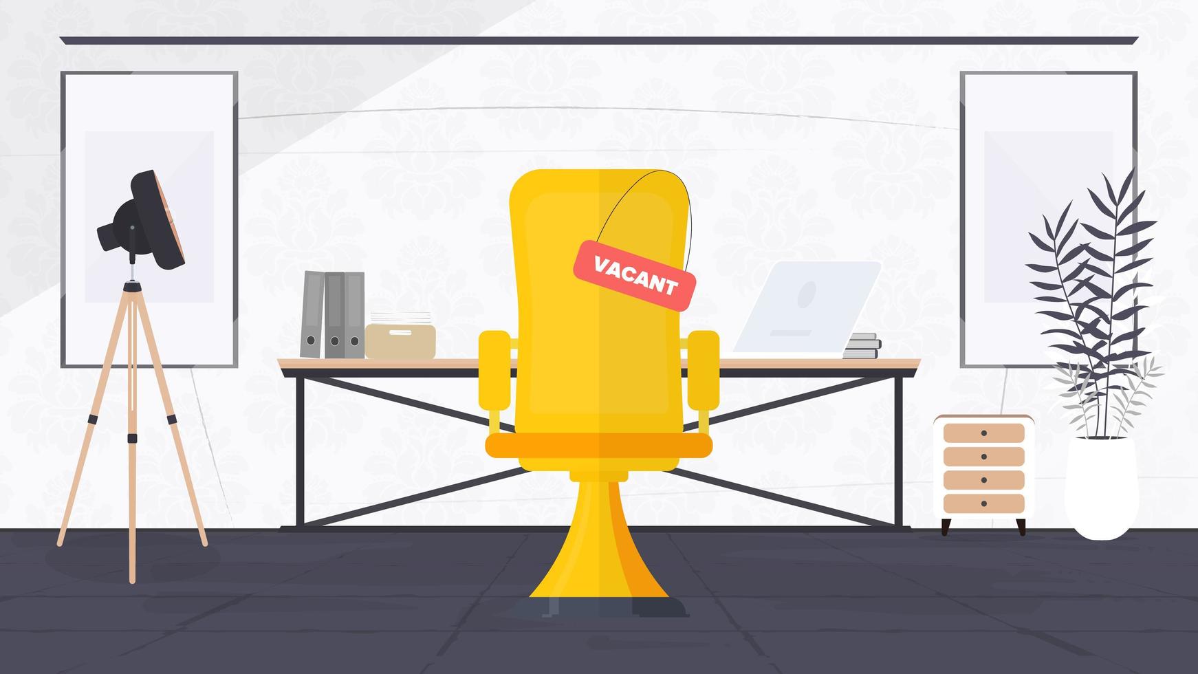 Vacant place for work. Vacant place chair at office table. Search employee, empty chair. Vector. vector