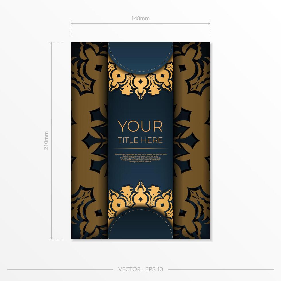 Dark blue postcard template with abstract ornament. Elegant and classic elements ready for print and typography. Vector illustration.