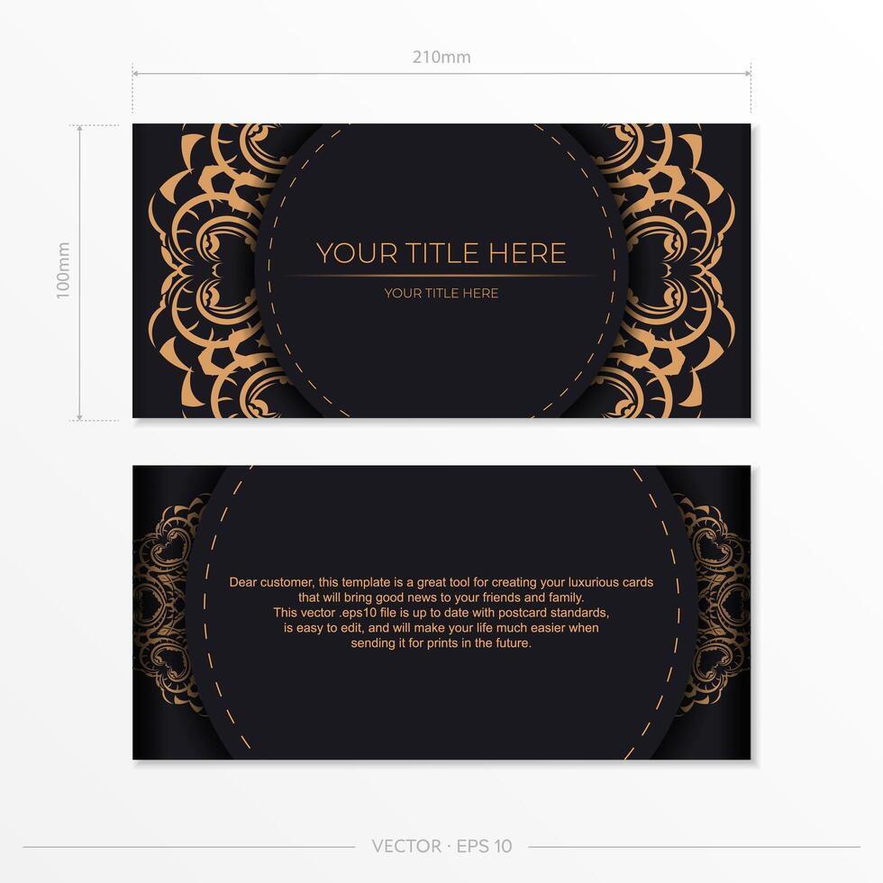 Black luxury invitation card design with vintage Indian ornament. Can be used as background and wallpaper. vector