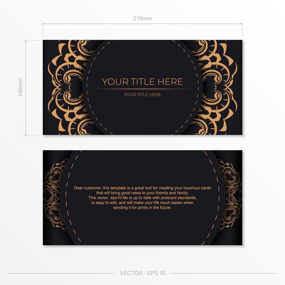 Black luxury invitation card design with vintage Indian ornament. Can be used as background and wallpaper. vector