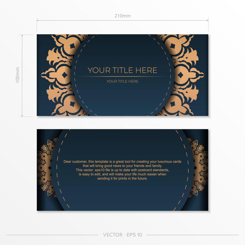 Dark blue postcard template with Indian mandala ornament. Vector