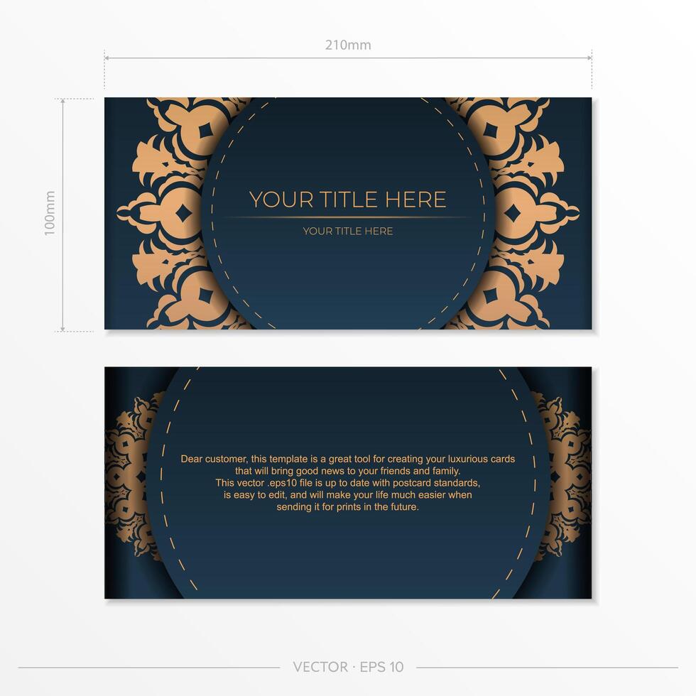 Dark blue postcard template with Indian mandala ornament. Vector