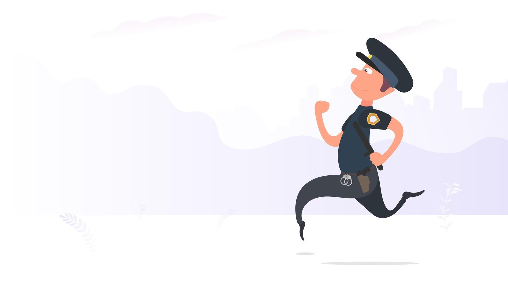 A policeman runs through the park. Safety and security concept. Cartoon style. Vector. vector