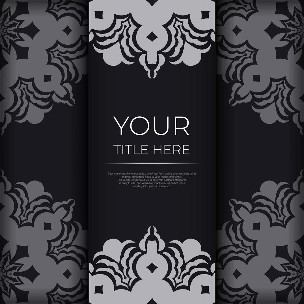 Ready-made invitation card design with abstract vintage ornament. Black and silver luxurious colors. Can be used as background and wallpaper. Elegant and classic vector elements