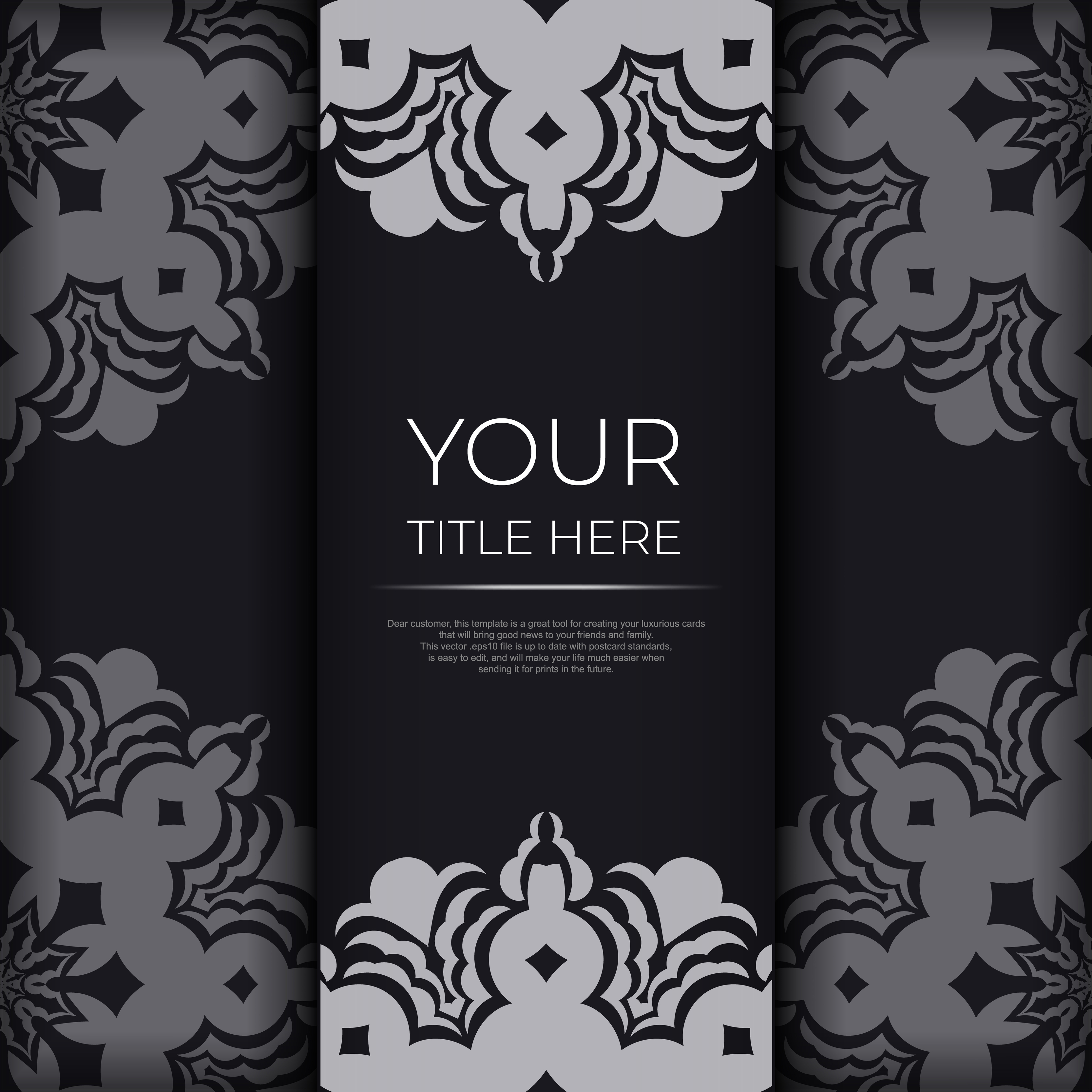 Ready-made invitation card design with abstract vintage ornament. Black and  silver luxurious colors. Can be used as background and wallpaper. Elegant  and classic vector elements 5117788 Vector Art at Vecteezy