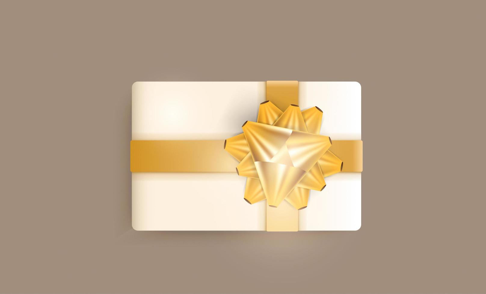 Realistic gift box with champagne color, gold ribbons and bow. Vector