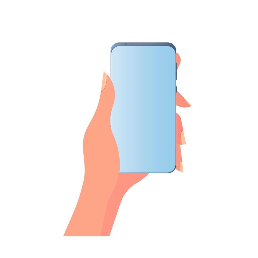 mano sostiene un teléfono móvil. la chica tiene un teléfono en su mano de cerca. aislado. vector. vector