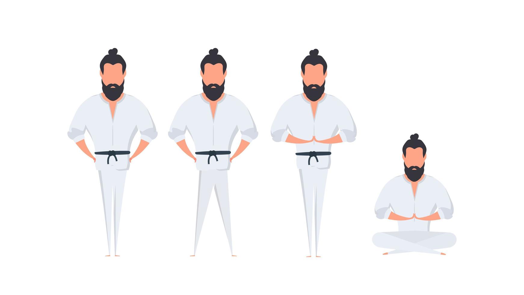 un hombre con un kimono blanco. maestro de kung-fu. aislado sobre fondo blanco. vector. vector