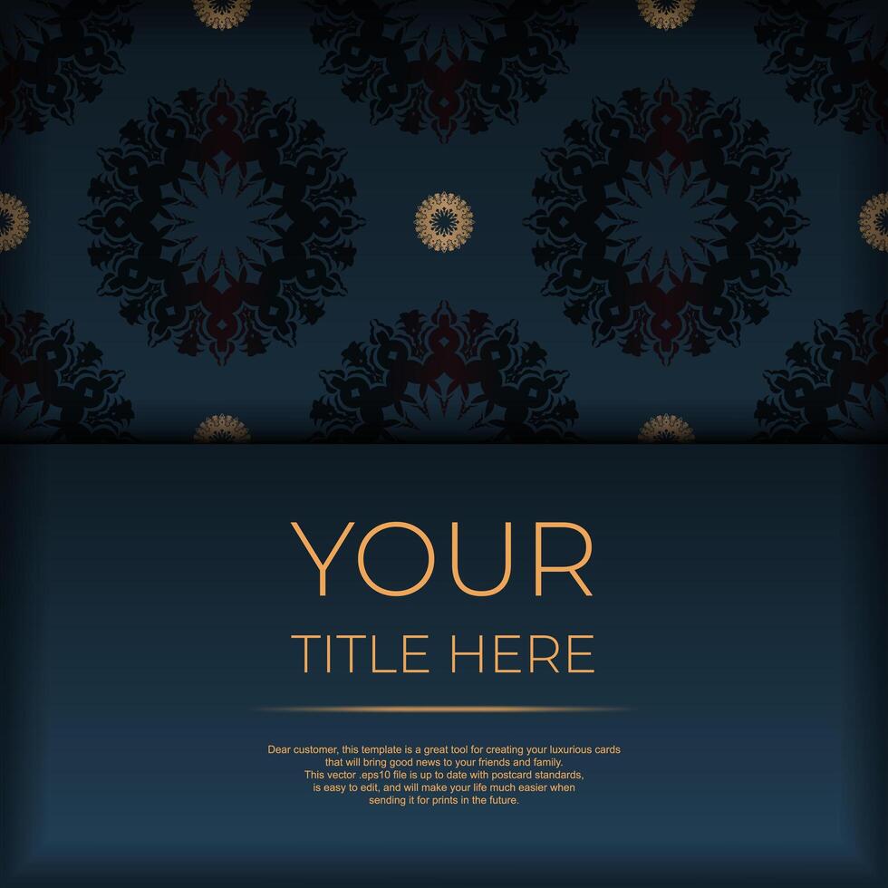 Dark blue postcard template with abstract mandala ornament. Elegant and classic elements ready for print and typography. vector