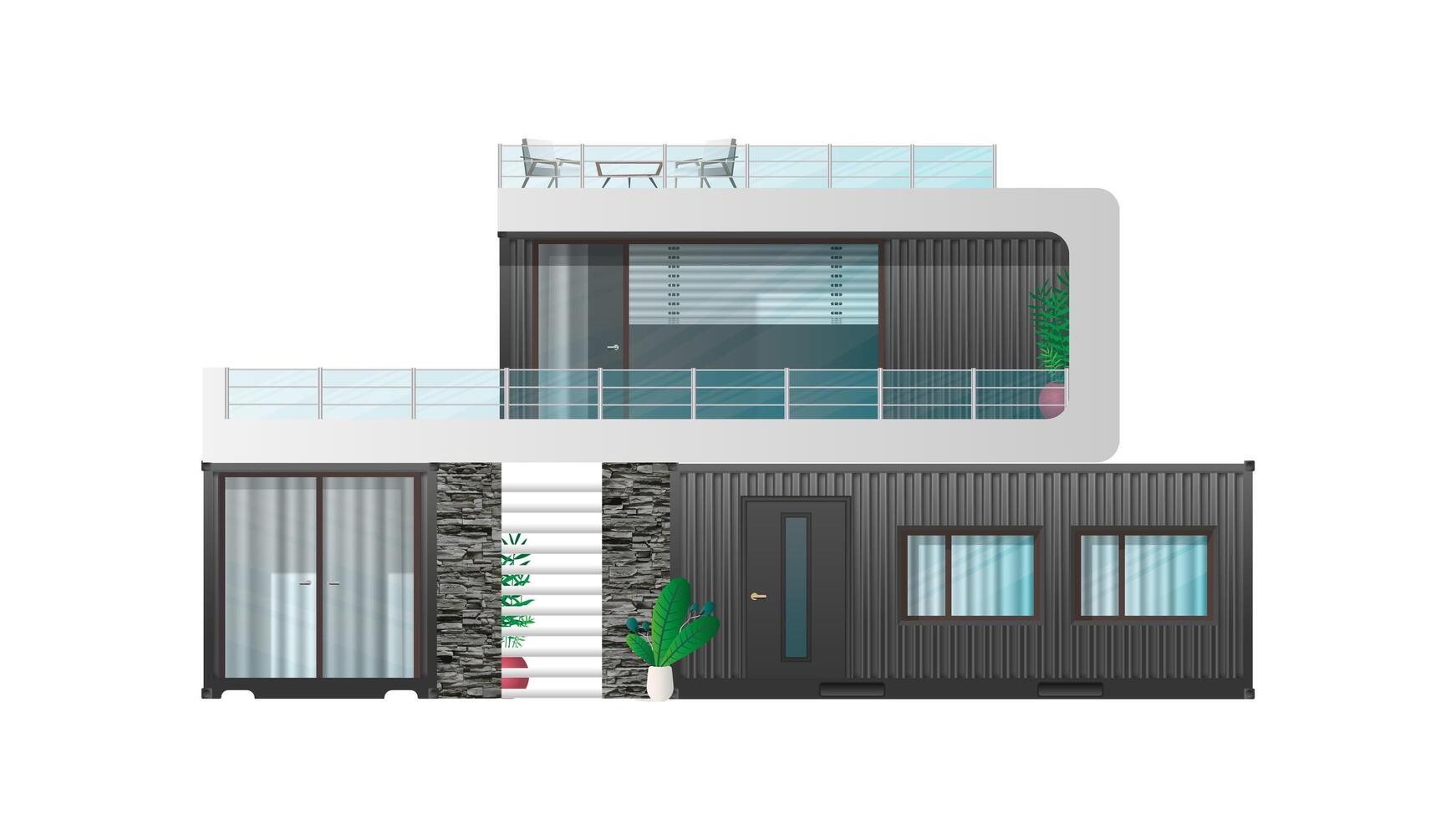 Cottage from a black cargo container. vector
