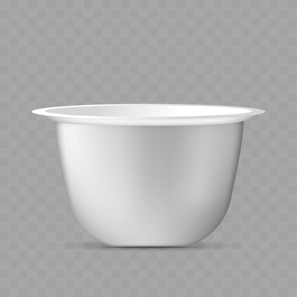 taza de yogur vectorial realista. recipiente blanco para un producto lácteo. vector