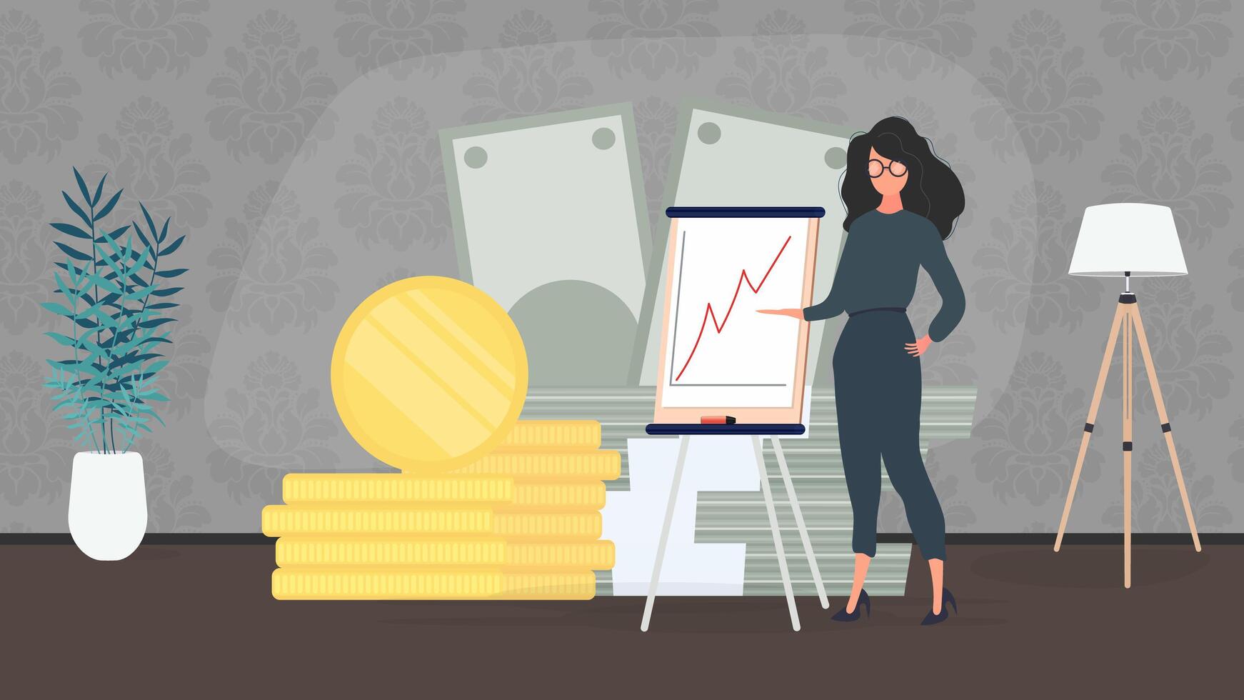 The girl is giving a presentation. Board for paper. . vector