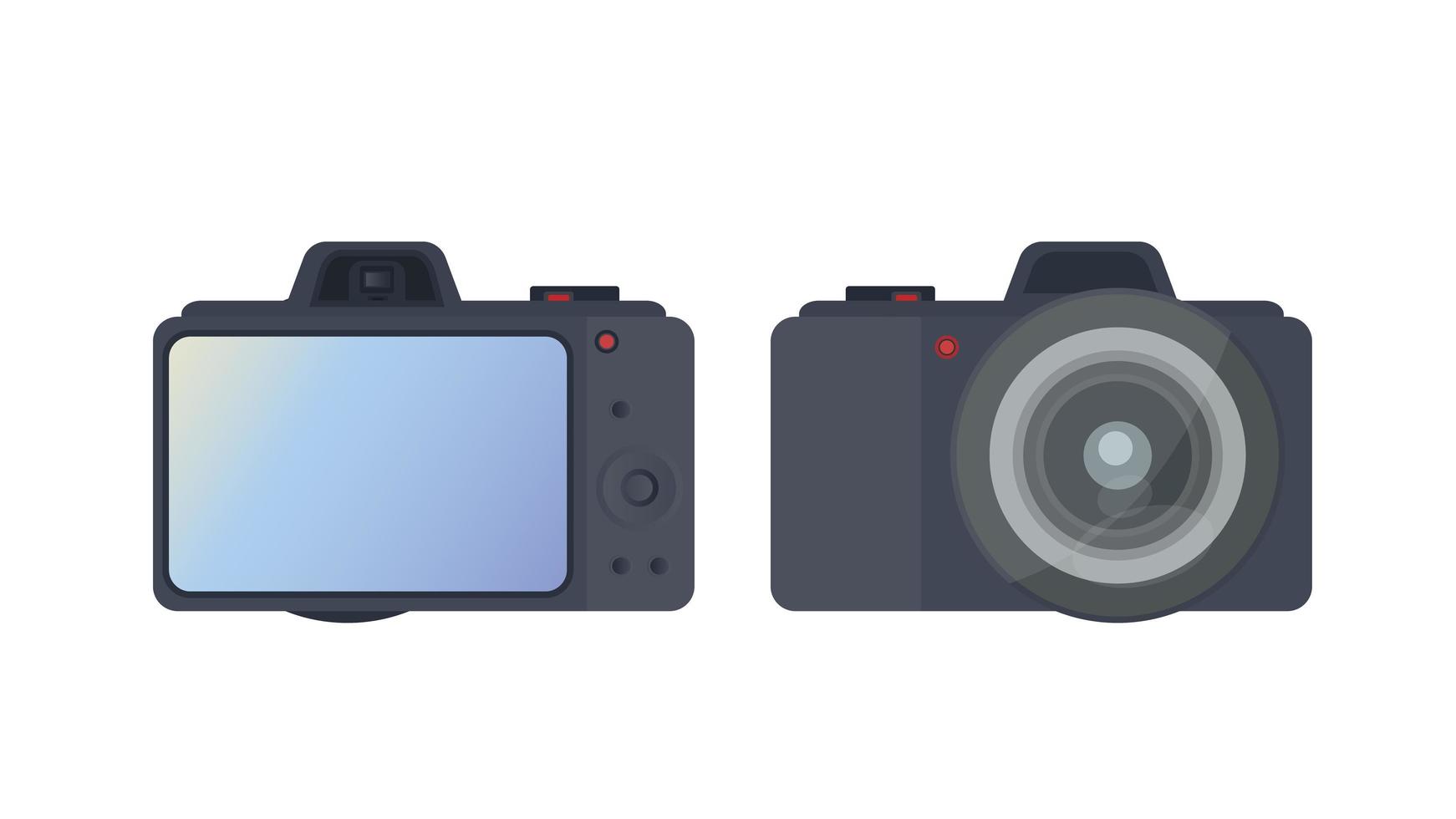 Set of black camera. Large screen camera isolated on a white background. Foreground and background. Vector. vector