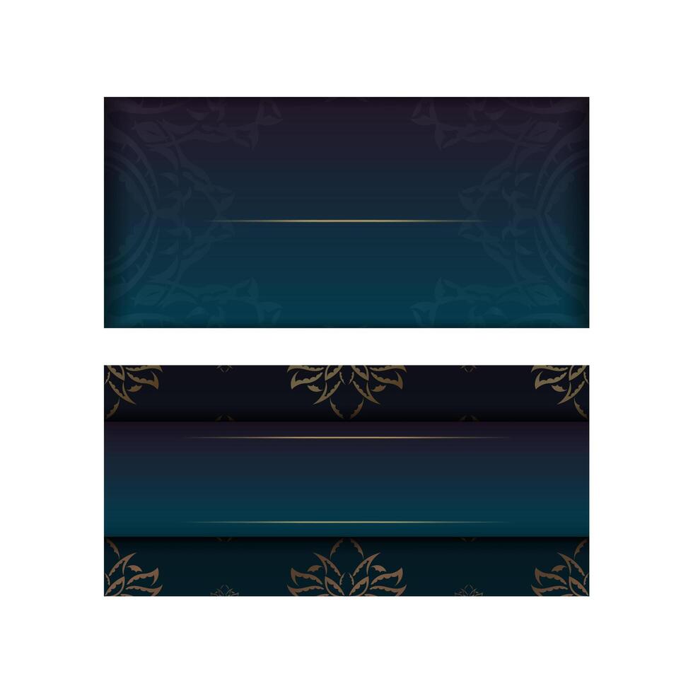 Template Congratulatory Brochure with gradient blue color with mandala gold ornament for your brand. vector