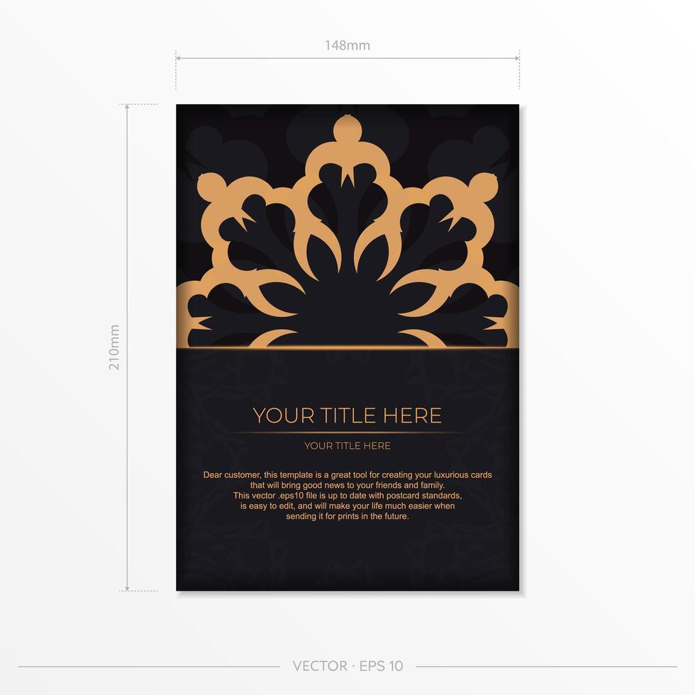 Dark postcard design with abstract vintage mandala ornament. vector