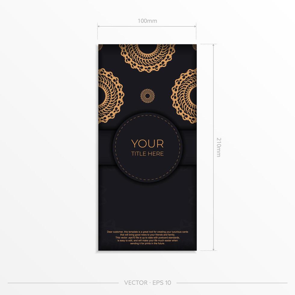 Dark black gold postcard template with white abstract ornament. Elegant and classic vector elements are great for decoration.