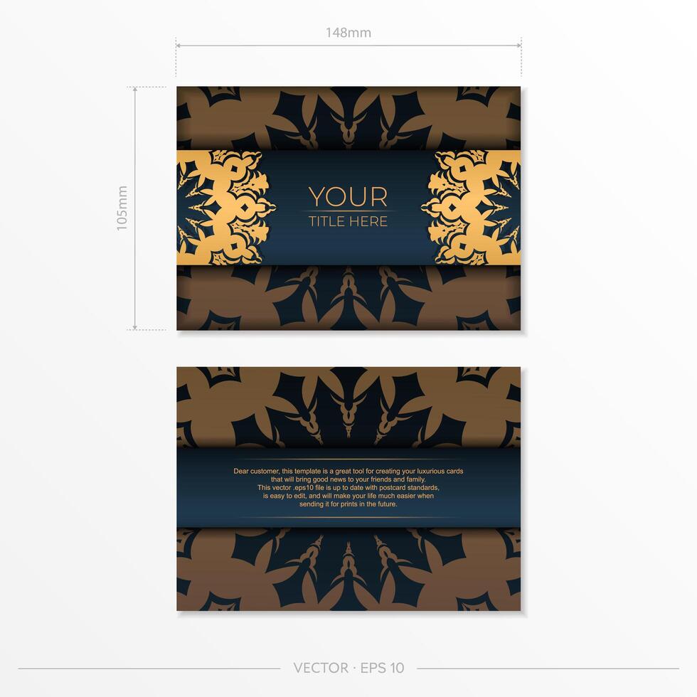 Dark blue postcard template with Indian ornament. Elegant and classic elements ready for print and typography. Vector illustration.