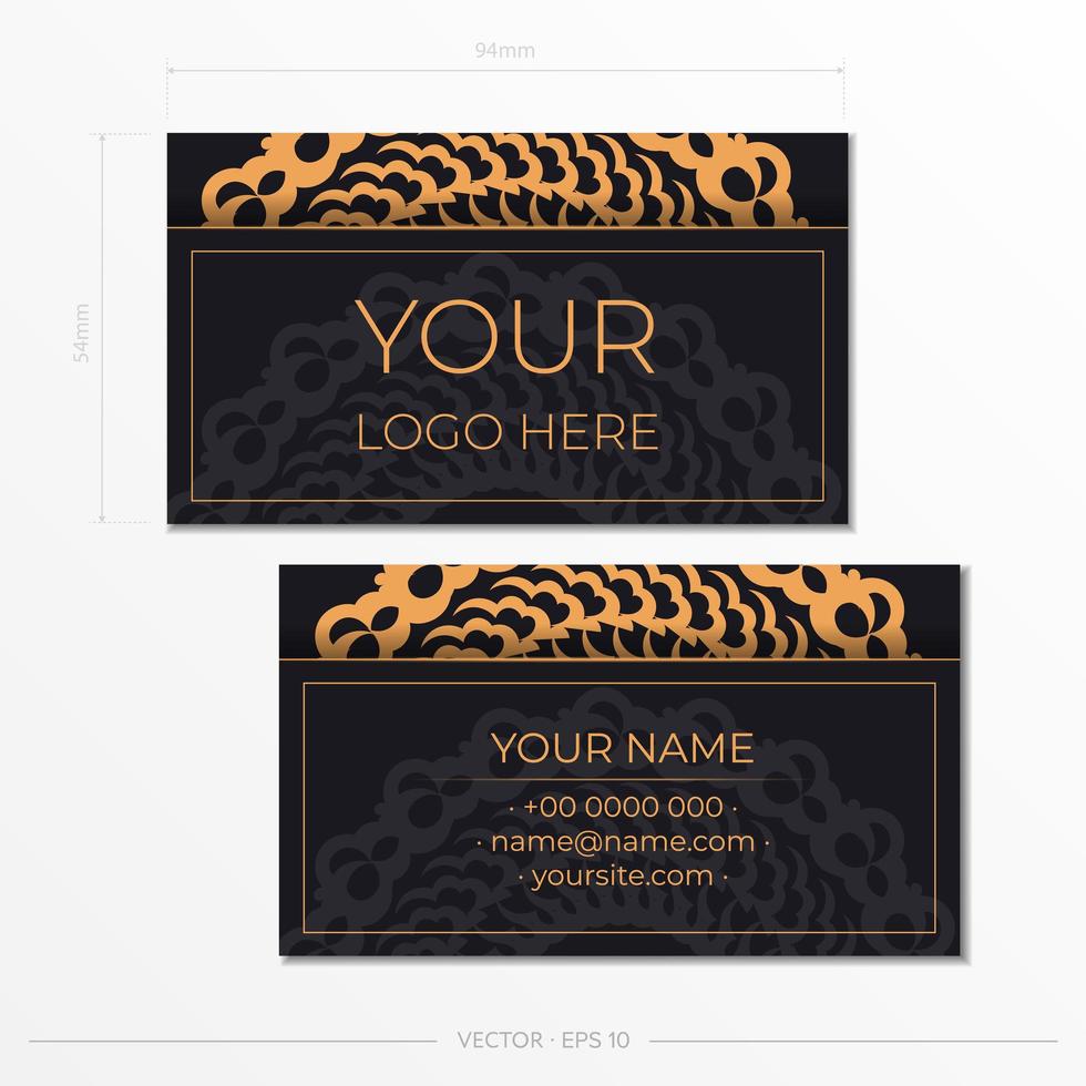 Black presentable Business cards with decorative ornaments business cards, oriental pattern, illustration. vector