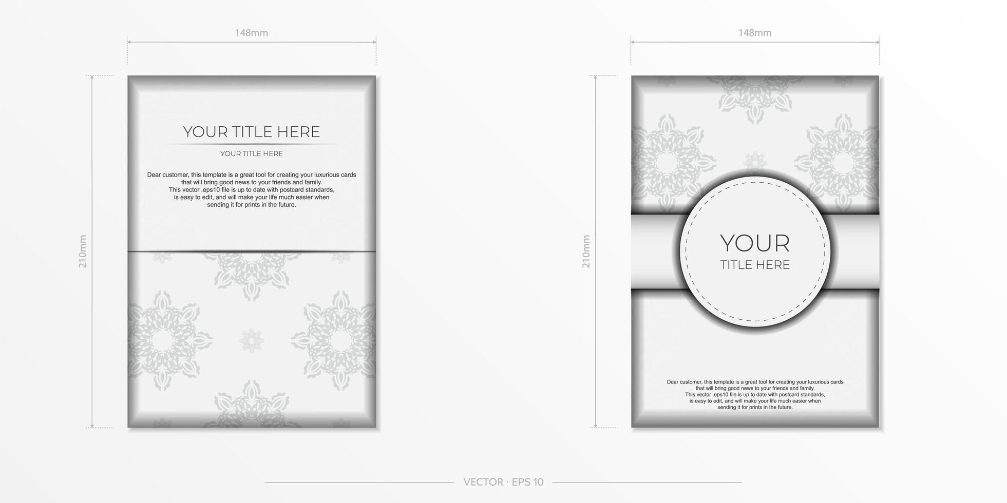 Luxurious white rectangular invitation card template with vintage indian ornaments. vector