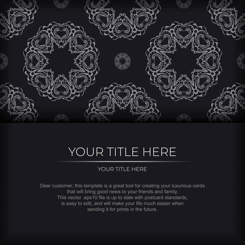 Black luxury invitation card design with vintage Indian ornament. Can be used as background and wallpaper. Elegant and classic vector elements ready for print and typography.