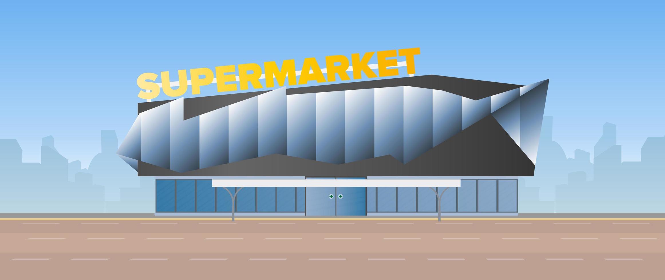 Large supermarket against the backdrop of the city. vector