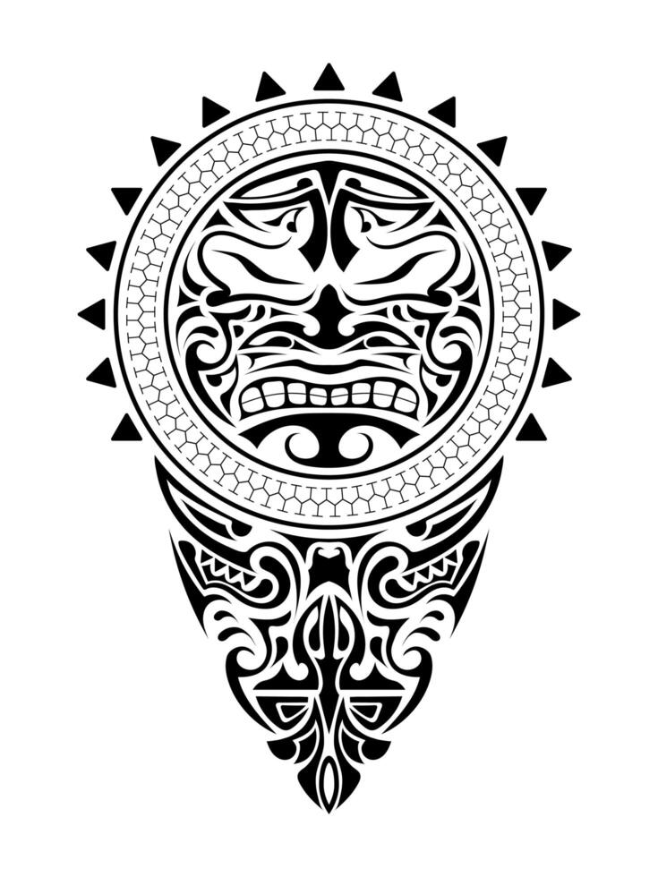 Polynesian tattoo design mask. Frightening masks in the Polynesian native ornament. Isolated vector illustration