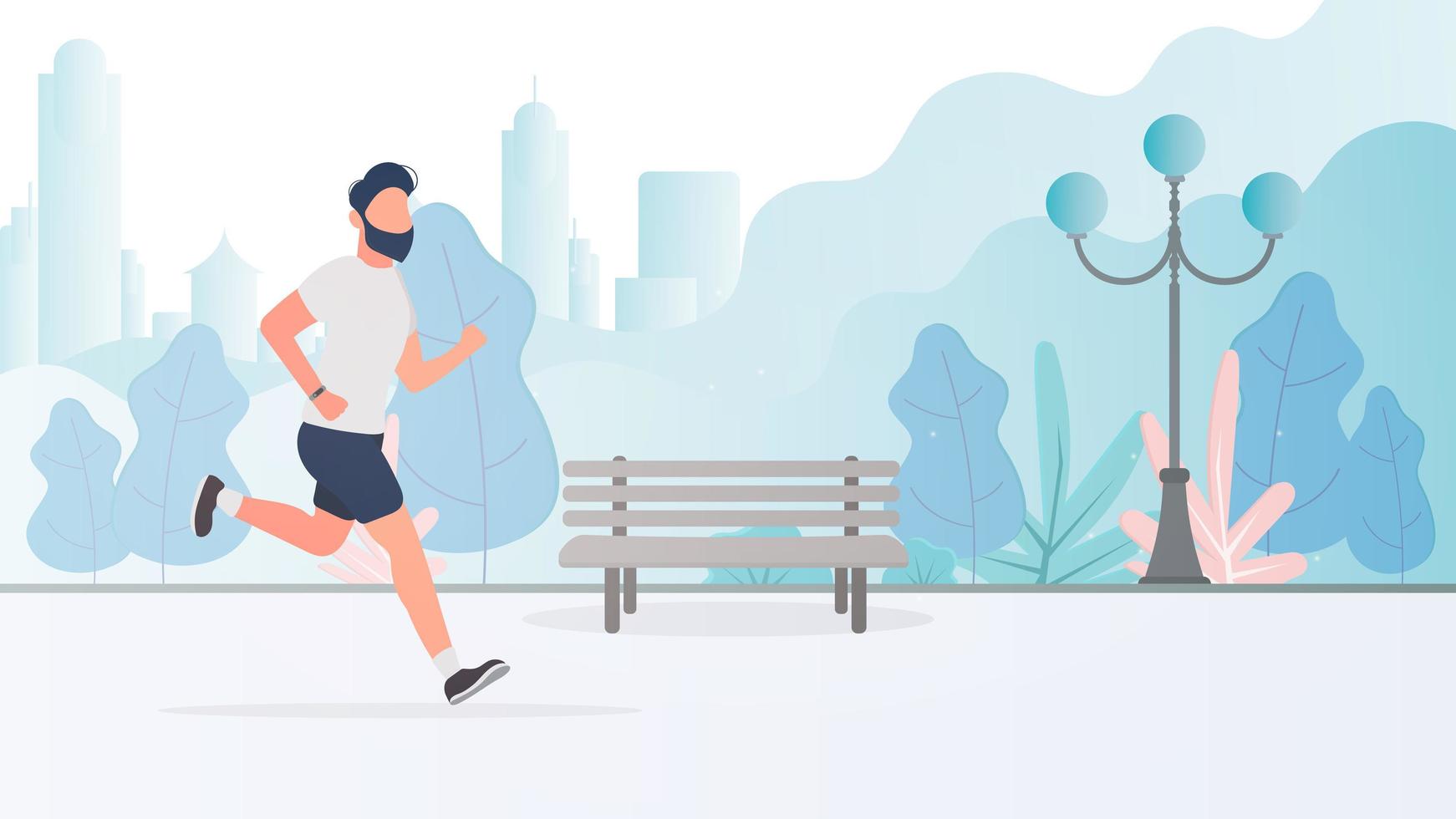 el tipo corre por el parque. correr por la mañana. el concepto de deporte y estilo de vida saludable. vector. vector